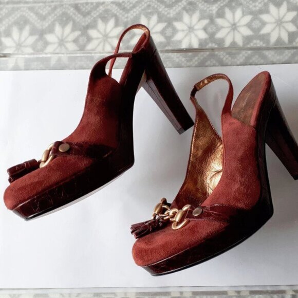 EUC Nine West maroon burgundy suede heeled platform, 10M - Picture 7 of 8